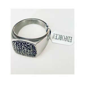 NWT Gorgeous Silver Men Ring Sz 12 EDFORCE Stainless Steel with Silver Cristals